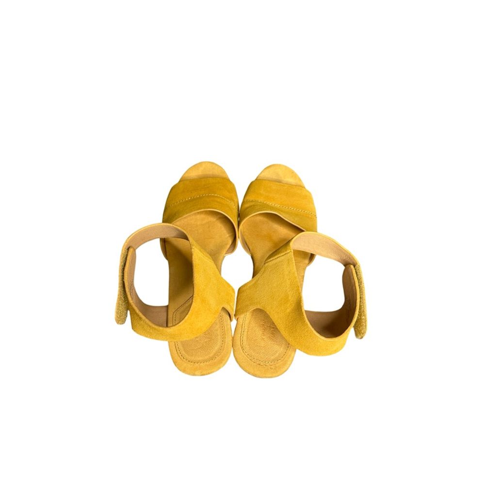 Women's Crown Vintage Yellow Suede Cork Wedge Sandals Size 8 - Picture 2 of 9